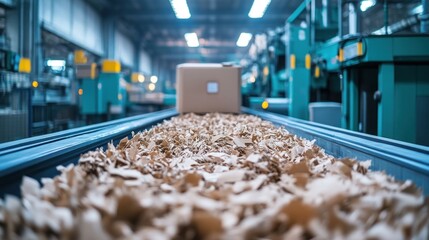 Recyclable packaging line processing paper pulp to create molded paper packaging in a sustainable manufacturing environment