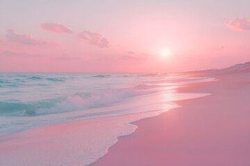 Pink Sunset Beach: Serene Ocean Waves & Soft Sand Paradise