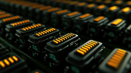 close up view of futuristic technology components with glowing elements, showcasing advanced design and innovation. image highlights intricate details and modern aesthetics