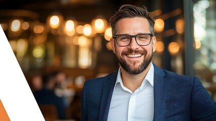 Fototapeta premium Confident business professional smiling in urban setting close-up portrait radiating warmth
