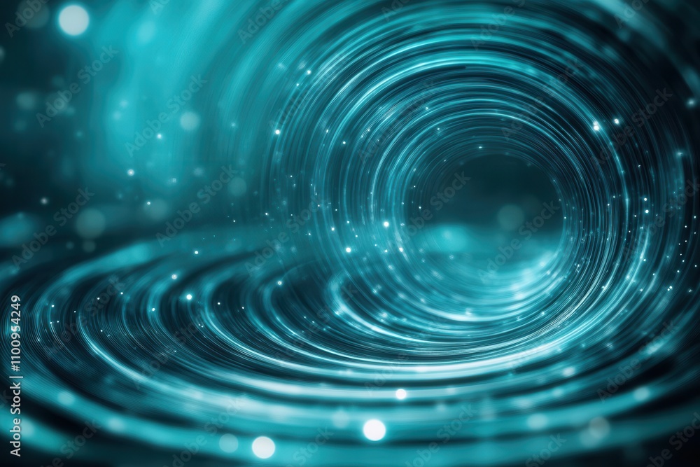 Poster a swirling, abstract design featuring rippling turquoise waves and shimmering particles, evoking a s