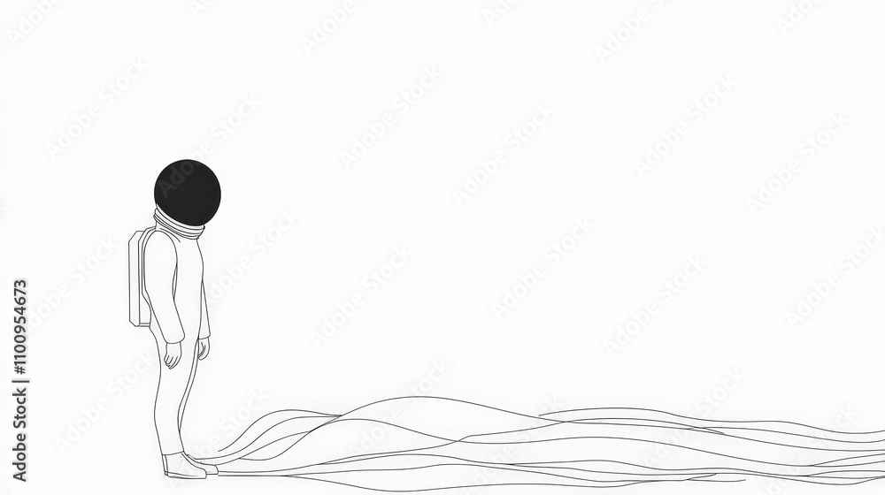 Poster astronaut with black helmet observing ethereal line patterns