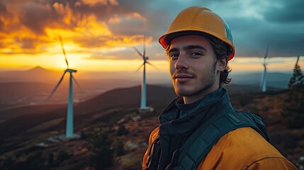 A young engineer works on a wind turbine farm, highlighting the significance of renewable energy in combating climate change.