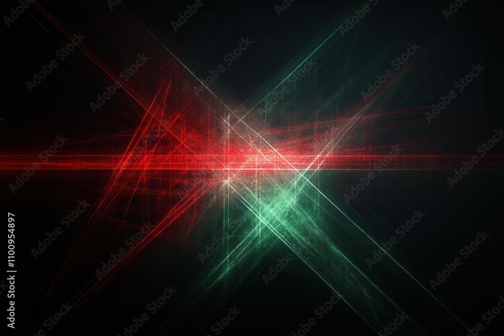 Poster An abstract image featuring vibrant red and green light streaks against a dark background, creating a dynamic and energetic visual effect.