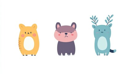 Naklejka premium Cute Cartoon Animals with Simple Designs and Soft Colors