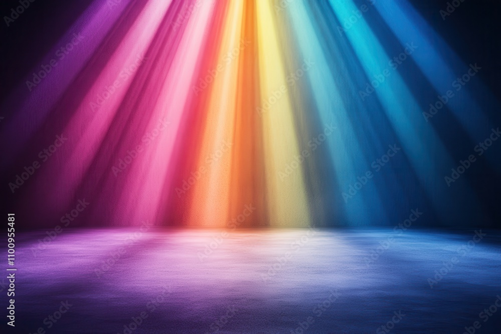 Poster A vibrant display of colorful light beams illuminating a dark background, creating an energetic and dynamic atmosphere.