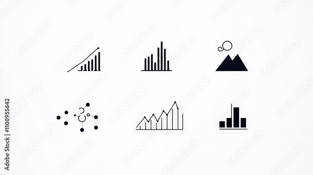 Poster black and white graph icons for business and data visualization