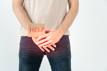 Man request for help private parts feeling discomfort from disease and inflammation. Venereal,...