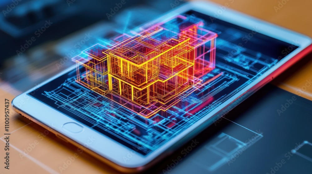 Poster using building information modeling (bim) on tablets to plan and monitor construction