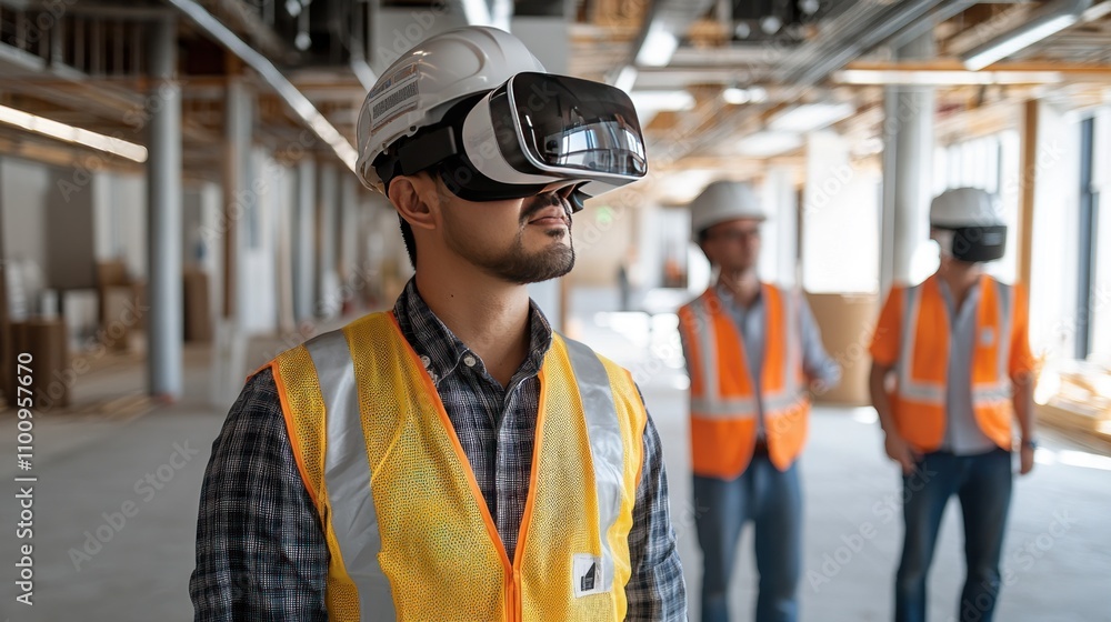Poster using vr to simulate unfinished construction projects so that teams can explore the interior in adva