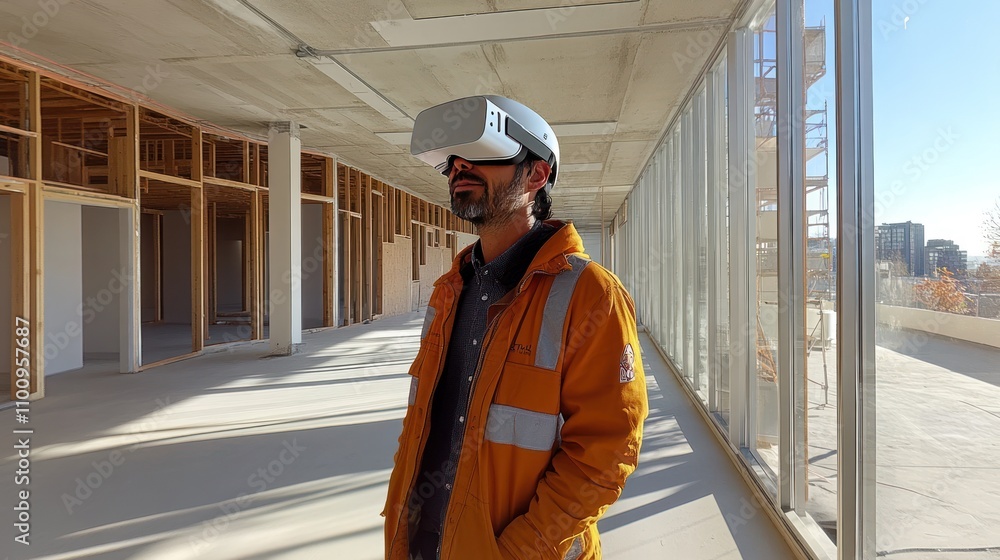 Poster using vr to simulate unfinished construction projects so that teams can explore the interior in adva