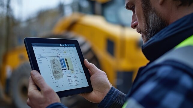 Workers can access cloud-based mining data via tablets to remotely view progress on site.