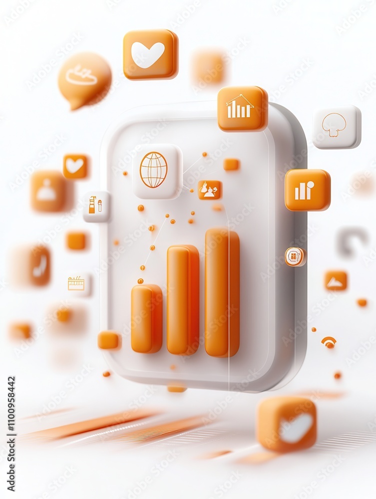 Poster a vibrant, abstract representation of data analytics featuring bars and various icons, symbolizing g