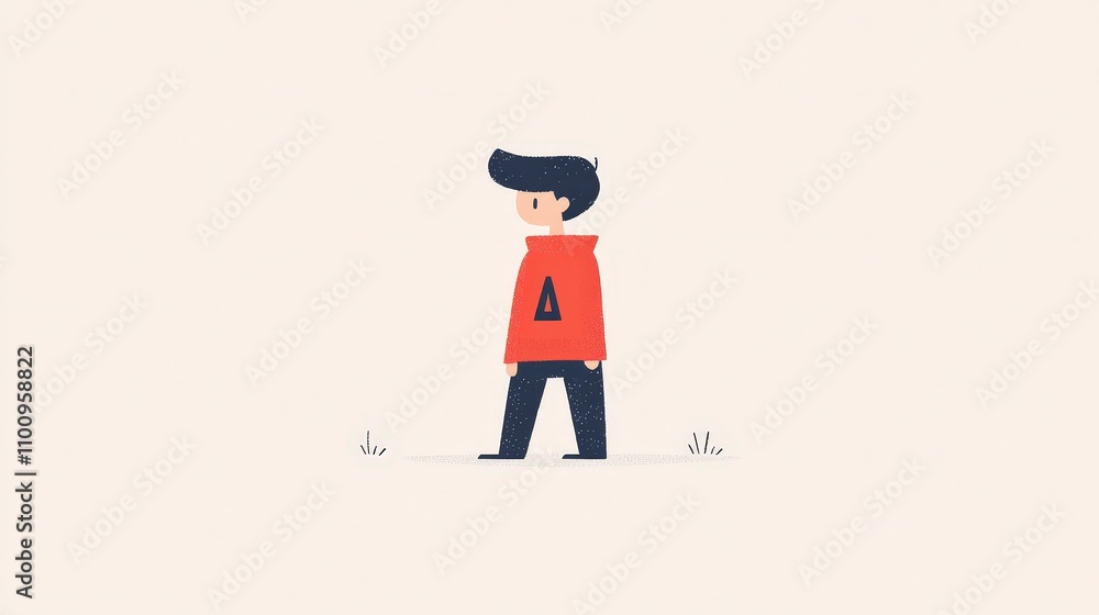Poster character in red hoodie looking to side with minimal background
