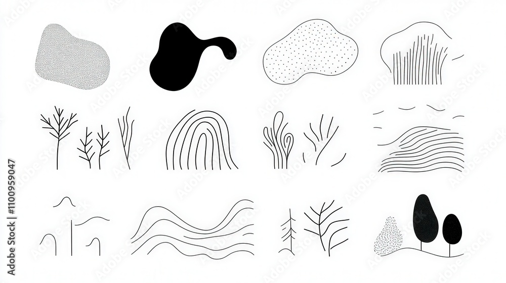 Poster abstract minimalist line art with organic shapes and patterns