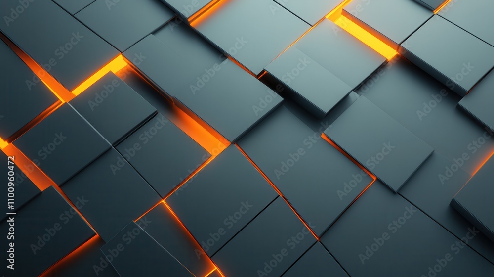 Poster A digital abstract design featuring dark geometric shapes with glowing orange lines creating a modern, futuristic appearance.