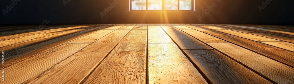 Poster a warm glow of sunlight streams through a window, illuminating a wooden floor, creating a serene and