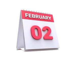 realistic Calendar 2nd February 3d illustration