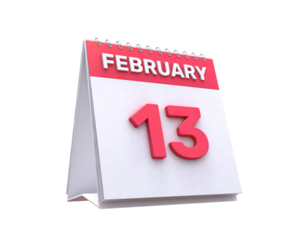 realistic Calendar 13rd February 3d illustration