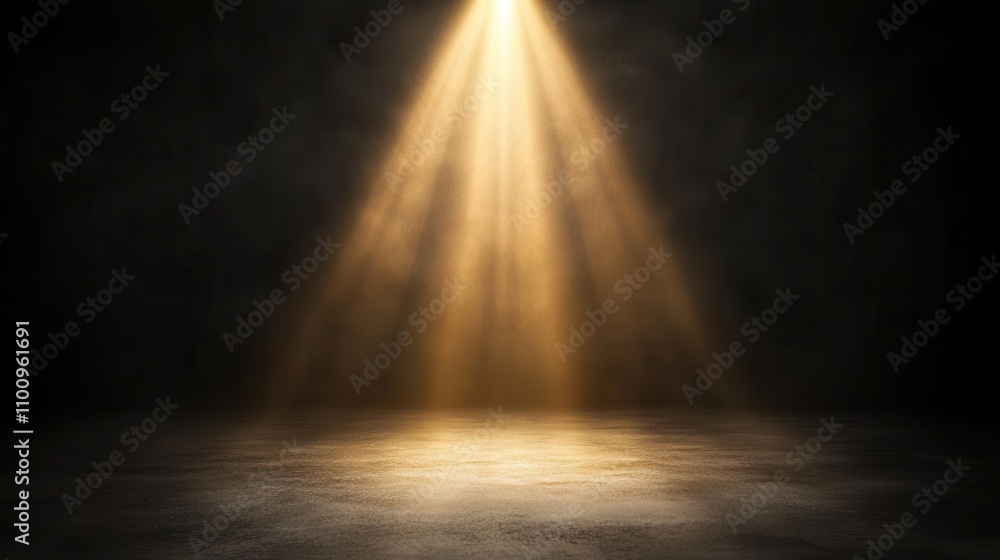 Poster a beam of golden light illuminates a dark space, creating a dramatic and atmospheric effect.