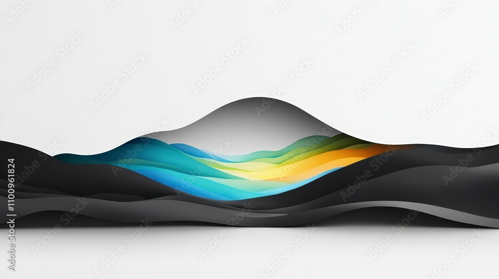 Poster abstract landscape with smooth curves and vibrant color gradients