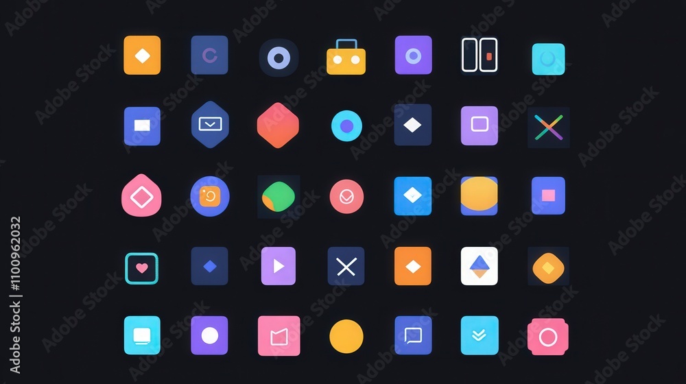Aufkleber colorful flat icon set for user interface design and digital projects