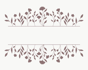 Decorative Floral Border Vector Design Images, Title Name Border flower Hand Draw Decoration, Name Border, leave Hand Draw. branch frame with black flowers. Hand drawn mono line floral background.