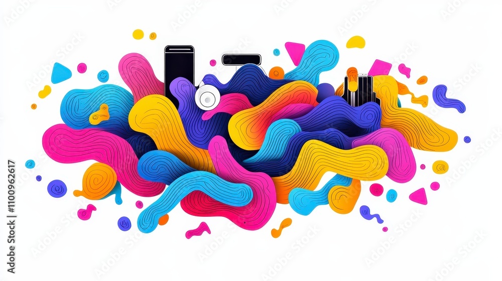 Poster vibrant colorful abstract wave design with dynamic shapes and patterns