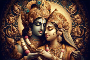 Creative and illustrative image of Radha and Krishna Sacred Union