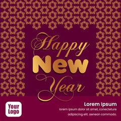 Happy New Year Design with Gold and Purple