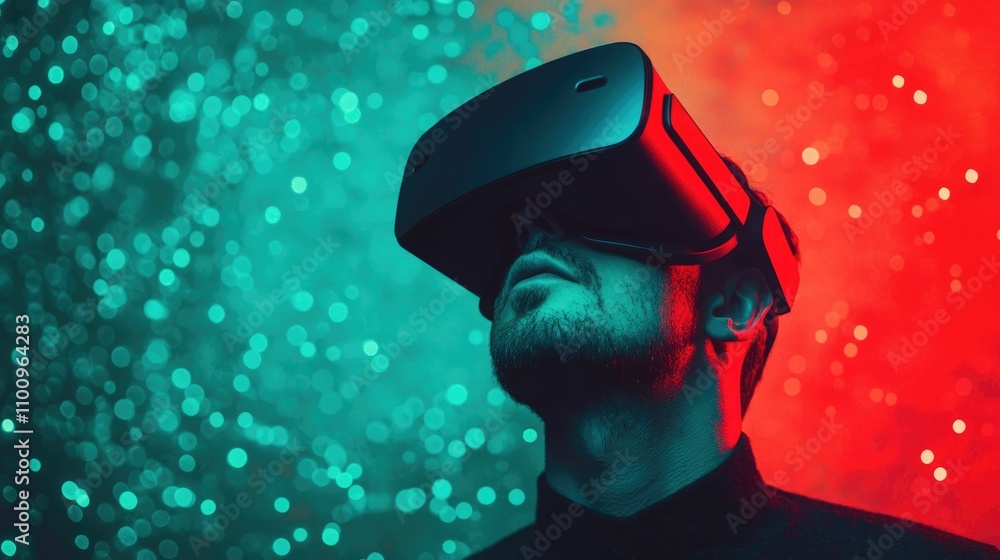Poster futuristic technologist wearing a virtual reality headset exploring innovative arvr solutions and im