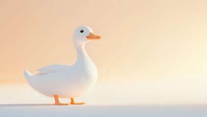 Obraz premium Adorable 3D Render of a White Duck Against a Soft Peach Background