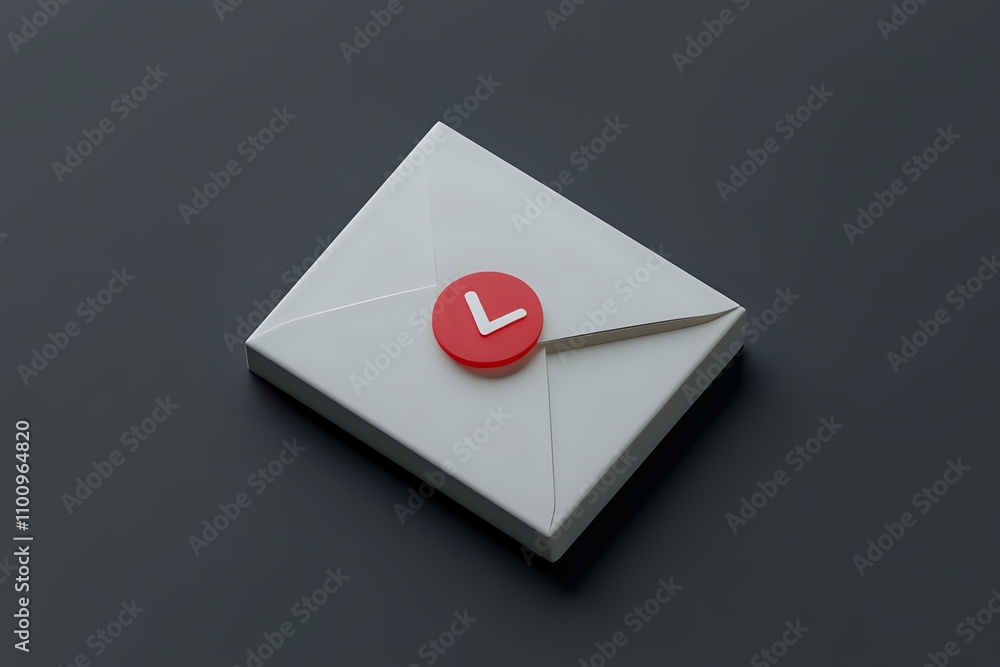 Aufkleber confirmed email notification: a 3d render of a white envelope with a red check mark