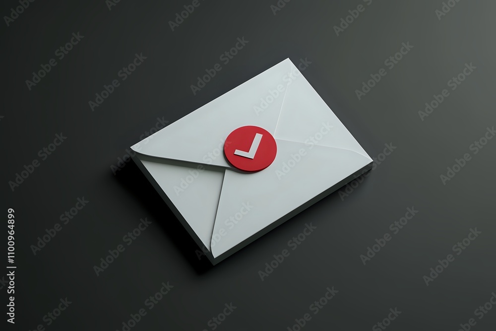 Aufkleber email confirmation: a 3d render of a white envelope with a red check mark