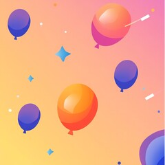 Obraz premium Bright and lively festive digital showcasing a vibrant and cheerful scene with scattered colorful balloons shooting stars and a modern gradient background creating an atmosphere of joy and
