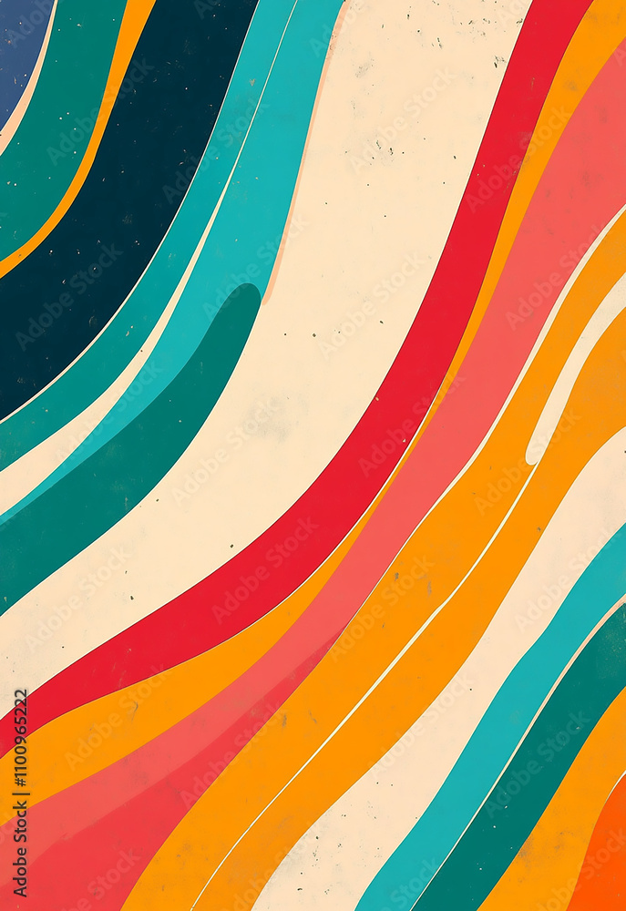 Poster a colorful, abstract painting with a rainbow pattern vibrant waves of color flow across a textured w