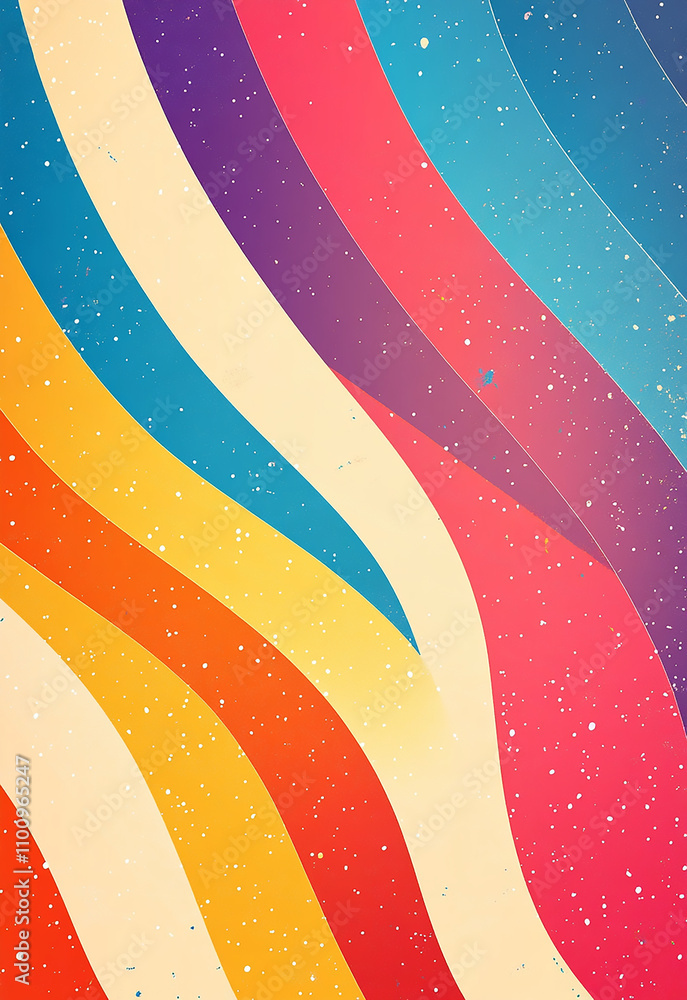 Poster a colorful, abstract painting with a rainbow pattern vibrant waves of color flow across a textured w