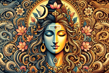 High detail and  hyper realistic, illustrative image of Ardhanarishvara