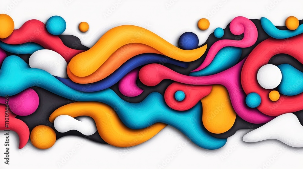 Poster colorful abstract composition with wavy shapes and vibrant patterns