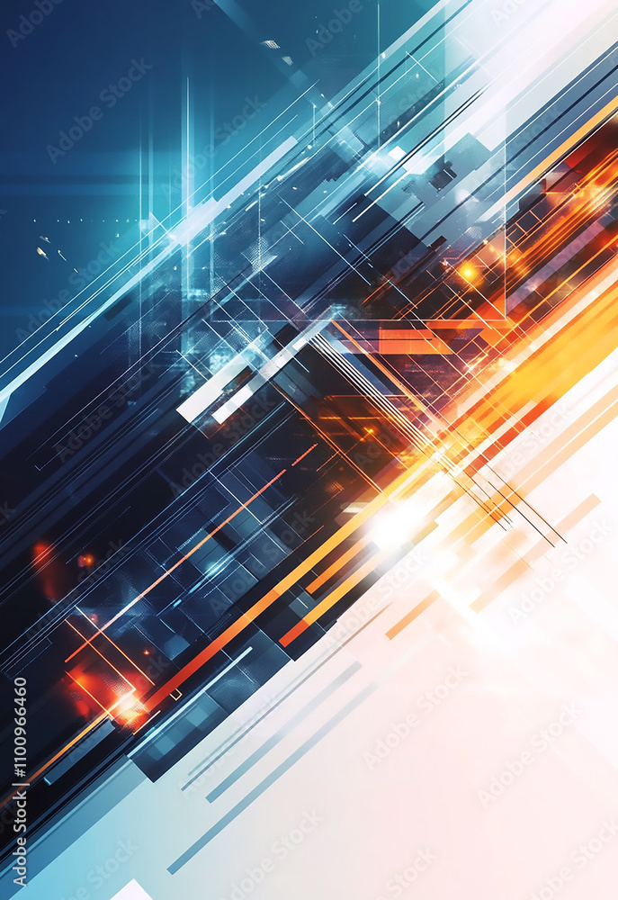 Poster a computer chip with many orange lines and dots. abstract circuit board background a composite image