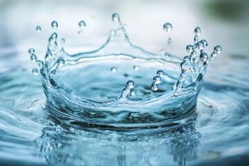 A circular splash of water frozen in motion forming a perfect ring with droplets radiating outward