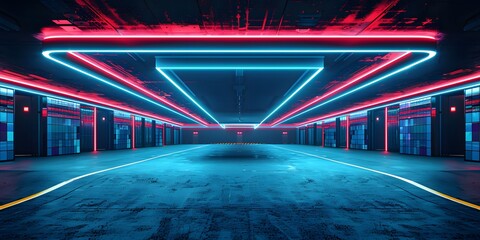 Modern underground tunnel with illuminated advertisement panels.