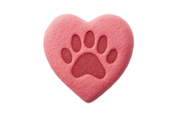 A cute pink heart-shaped cookie with a paw print design, perfect for pet lovers.