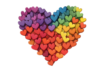 A colorful heart made of many vibrant hearts symbolizing love and unity.