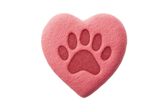 A cute pink heart-shaped cookie with a paw print design, perfect for pet lovers.