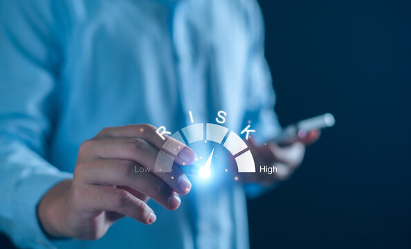 Risk manage, Business risk assessment concept. Businessman assess investment, control risk rating. Reduce opportunity impact for financial invest, projects, manage strategy