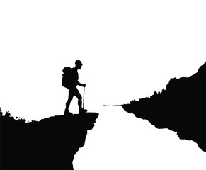 Fototapeta premium Hiker in Mountains Silhouette Vector Template