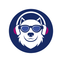 Dog Head with headphone vector art illustration 02