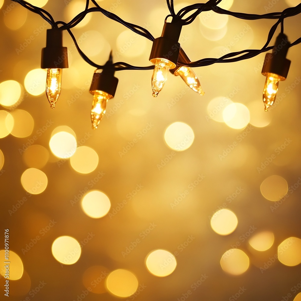 Aufkleber glowing and warm christmas string lights against a soft golden bokeh background creating a cozy fest