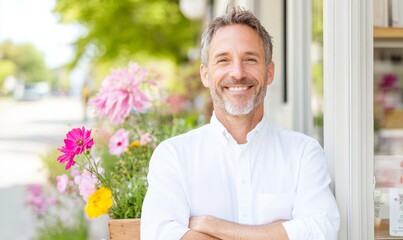 Celebrating National Entrepreneurs Day Proud Shop Owner in Authentic Outdoor Setting